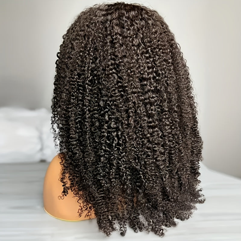 4x4 Lace Closure Kinky Curly 200% Density Human Hair Wigs, 22Inch, Transparent Lace, PrePlucked, No Shedding, Brazilian Hair, Small Knots, Unisex Adult, Deep Curly, With Curtain Bangs, Ready To Wear